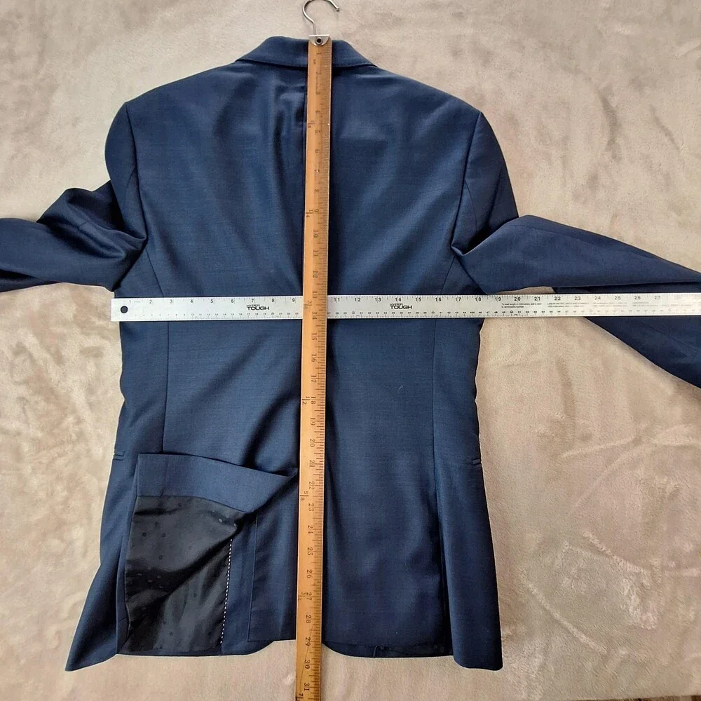 Express Photographer Suit Jacket Mens 38 Blue Solid Single Vent 2 Button Fitted